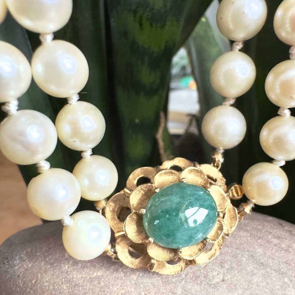 14k Double Strand Pearl Necklace - Amazonite